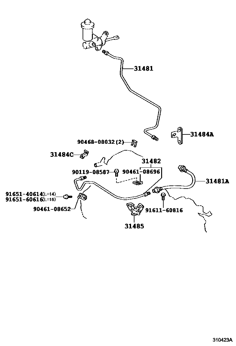 Toyota COROLLA 离合器踏板和挠性软管 EPC diagram — 310423A