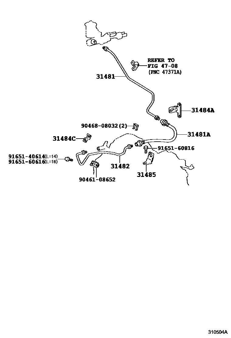 Toyota COROLLA 离合器踏板和挠性软管 EPC diagram — 310504A
