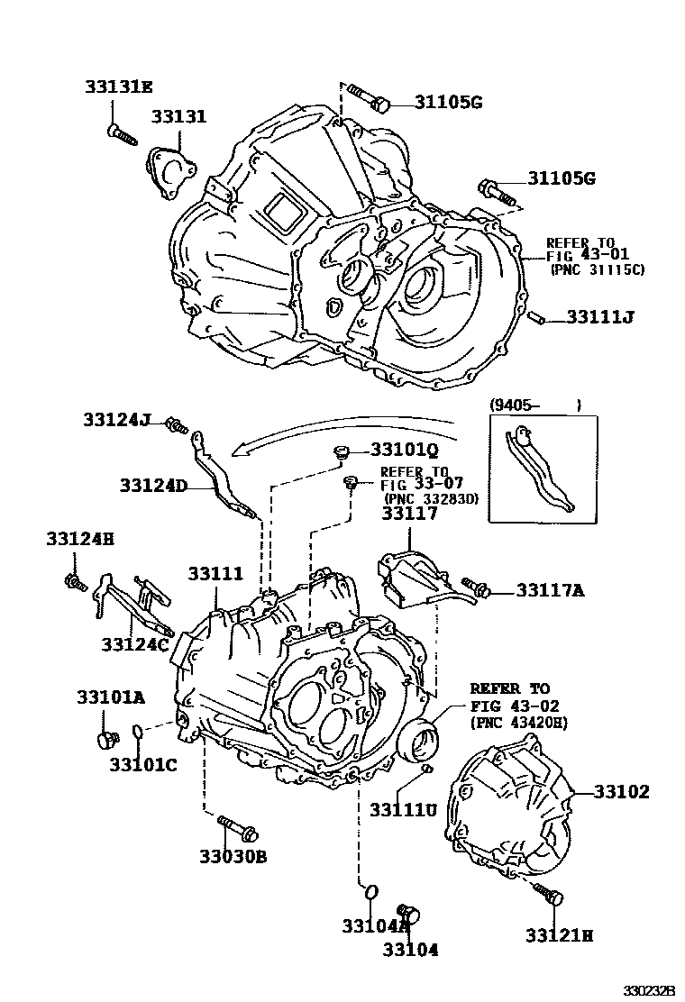 Toyota COROLLA 离合器壳和变速器壳(MTM) EPC diagram — 330232B