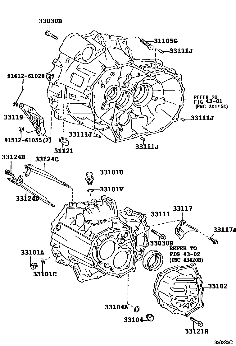 Toyota COROLLA 离合器壳和变速器壳(MTM) EPC diagram — 330233C