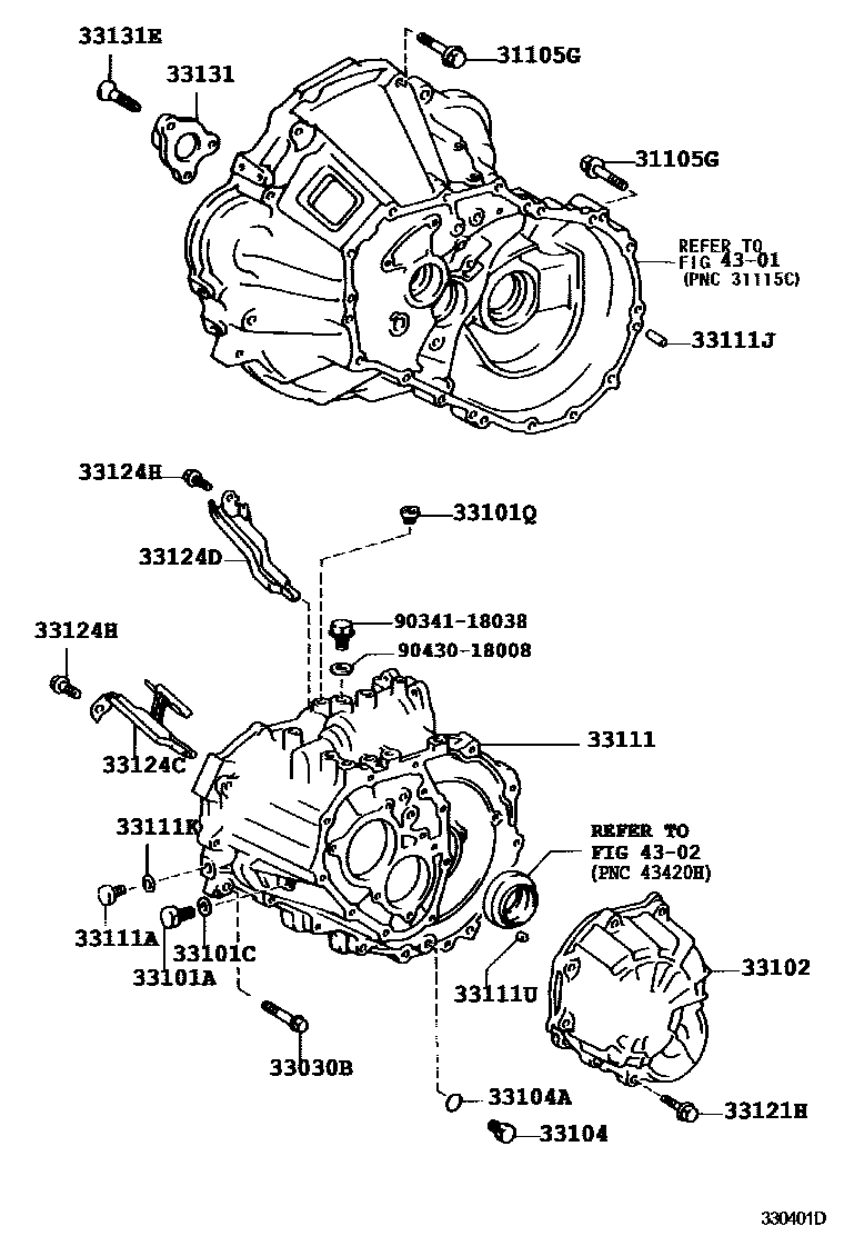 Toyota COROLLA 离合器壳和变速器壳(MTM) EPC diagram — 330401D