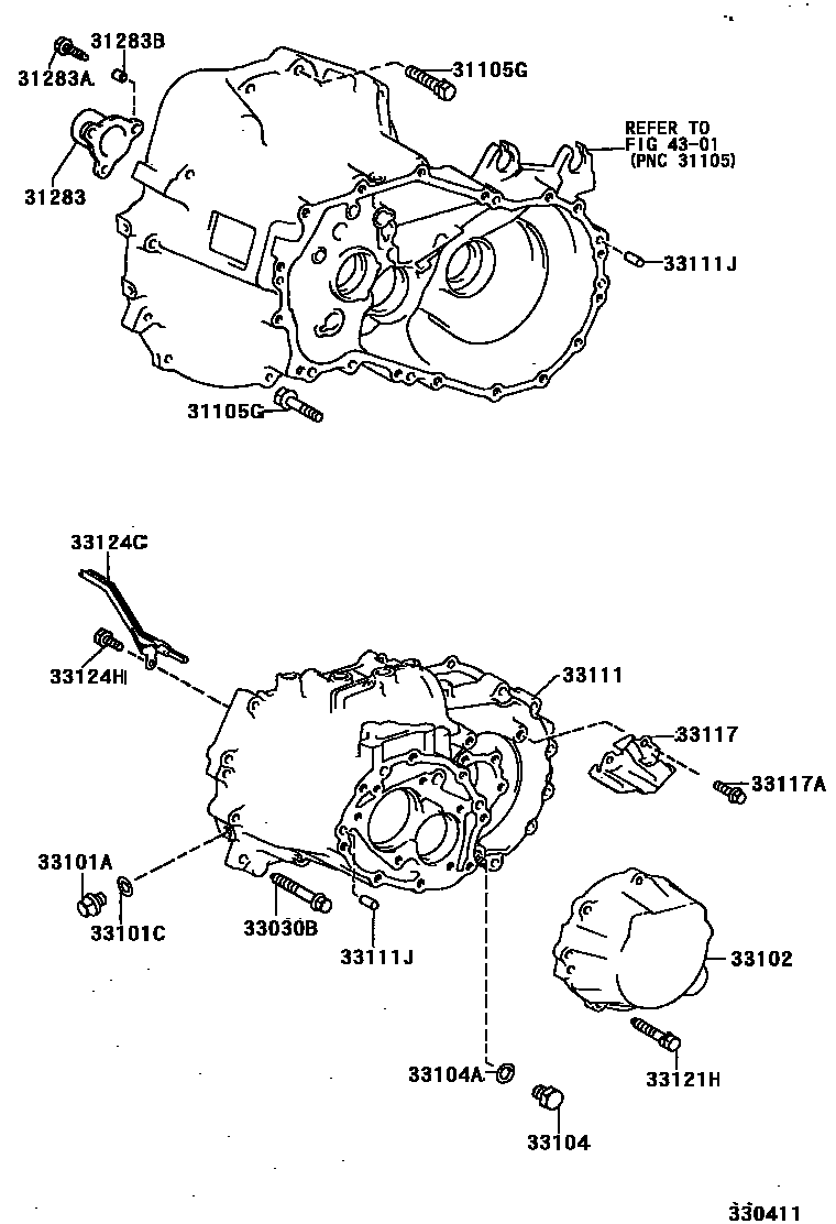 Toyota COROLLA 离合器壳和变速器壳(MTM) EPC diagram — 330411