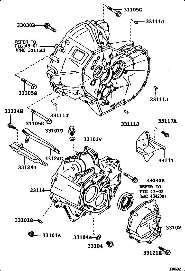 Toyota COROLLA 离合器壳和变速器壳(MTM) EPC diagram — 334692