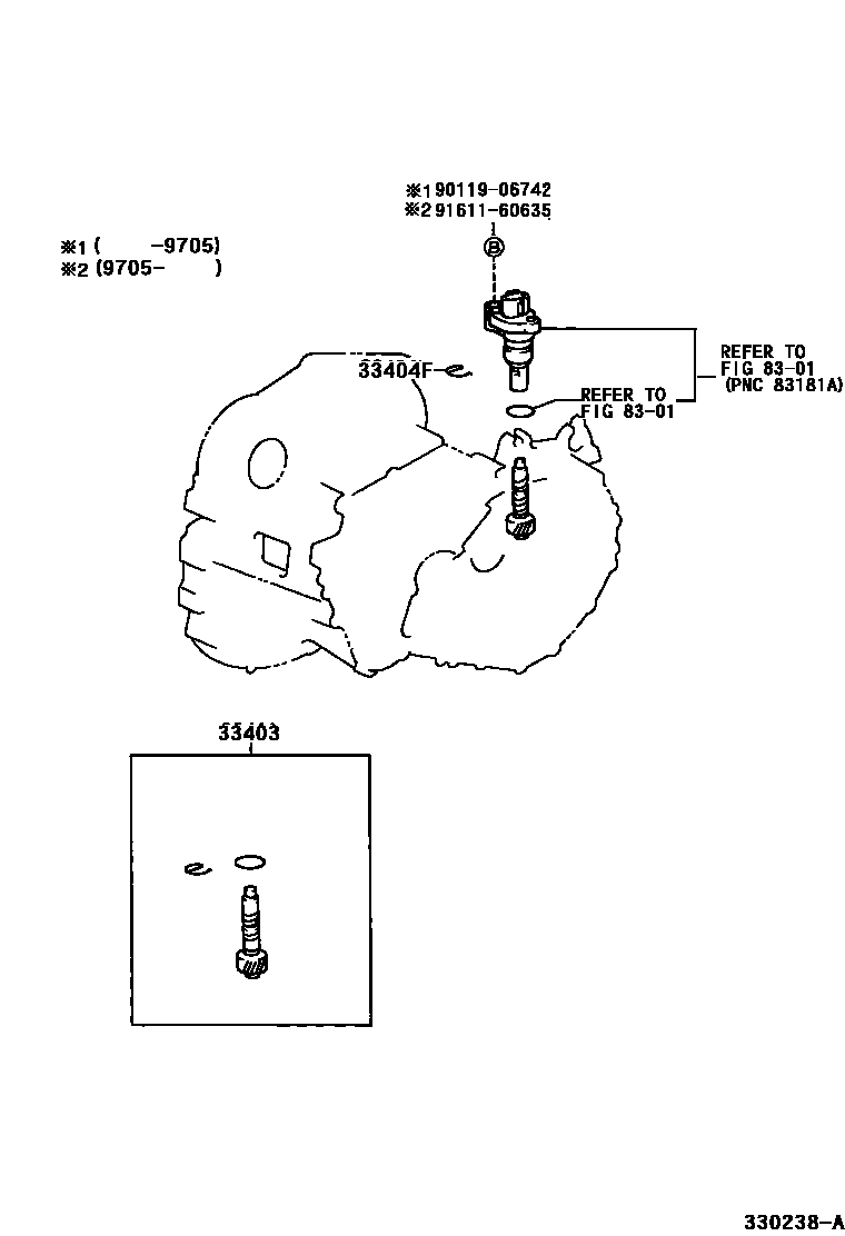 Toyota COROLLA 速度表从动齿轮(MTM) EPC diagram — 330238A