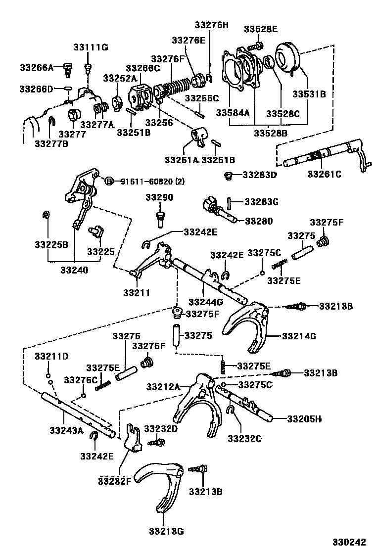 Toyota COROLLA 换档拨叉和换档杆轴(MTM) EPC diagram — 330242