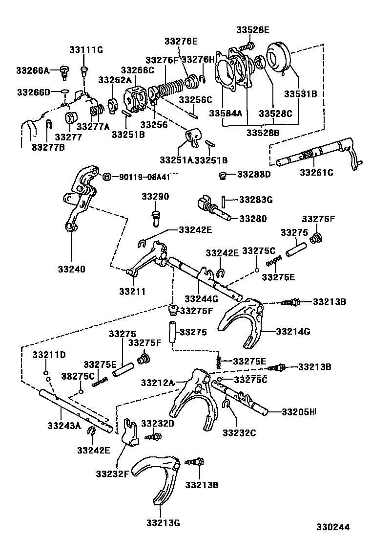 Toyota COROLLA 换档拨叉和换档杆轴(MTM) EPC diagram — 330244