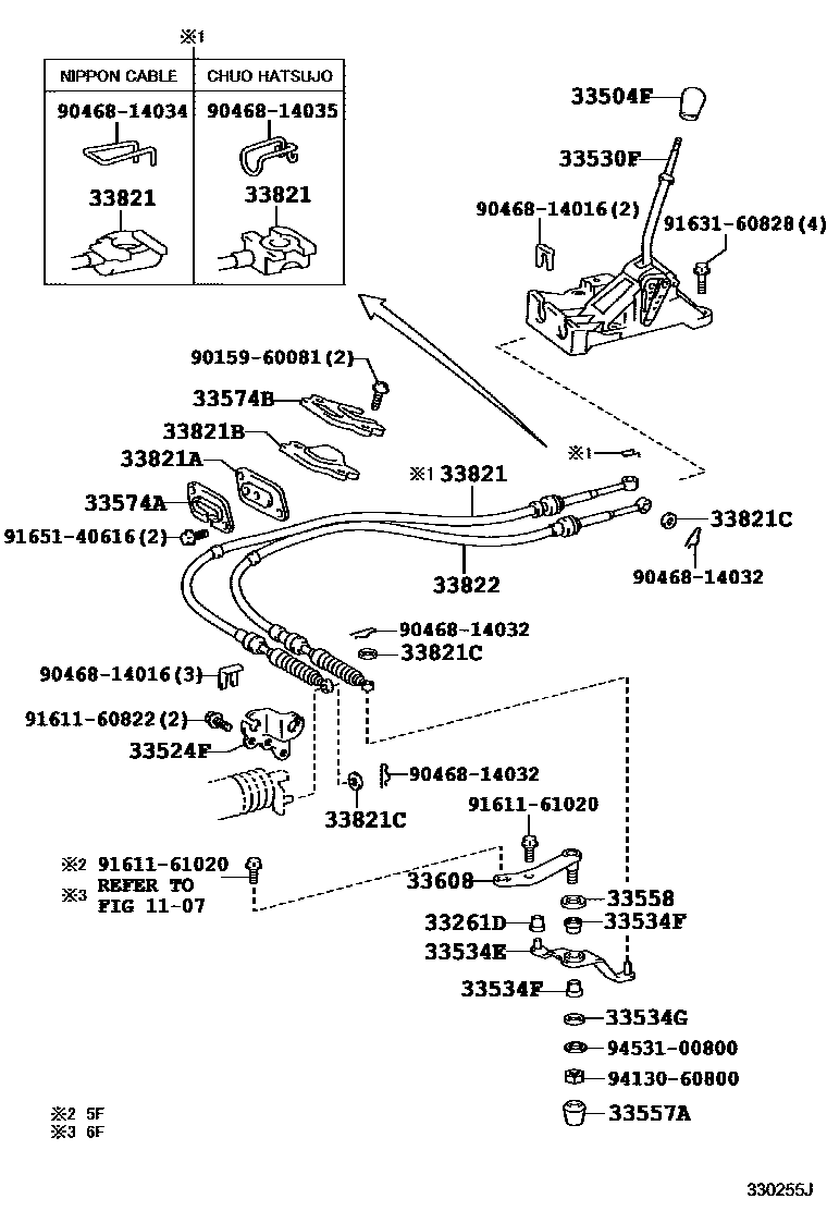 Toyota COROLLA Shift Lever & Retainer EPC diagram — 330255J