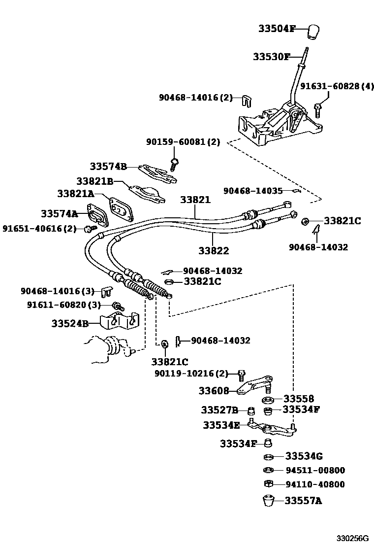 Toyota COROLLA Shift Lever & Retainer EPC diagram — 330256G