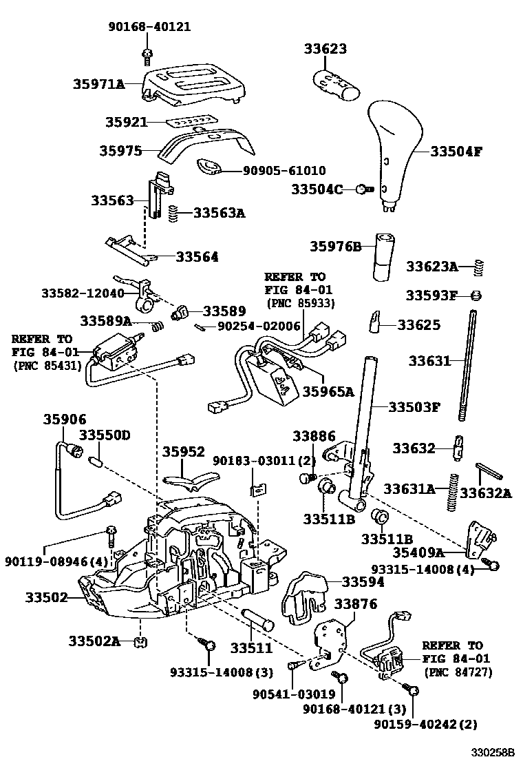 Toyota COROLLA Shift Lever & Retainer EPC diagram — 330258B