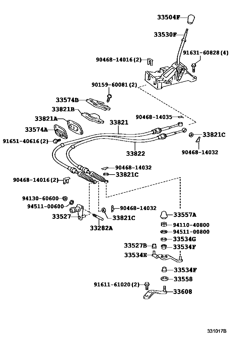 Toyota COROLLA Shift Lever & Retainer EPC diagram — 331017B