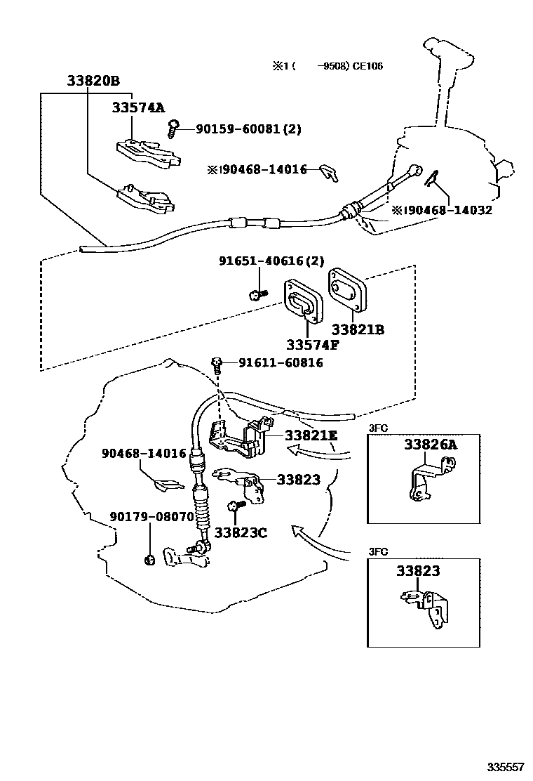 Toyota COROLLA Shift Lever & Retainer EPC diagram — 335557