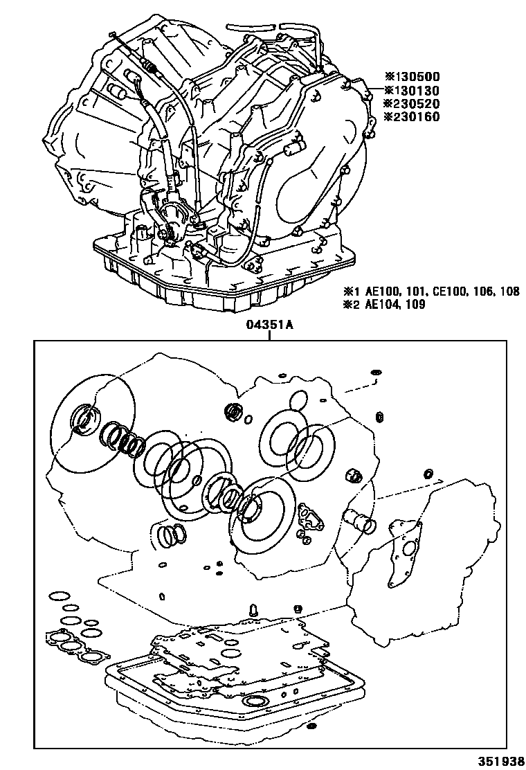 Toyota COROLLA 传动桥或变速器总成和衬垫组件(ATM) EPC diagram — 351938