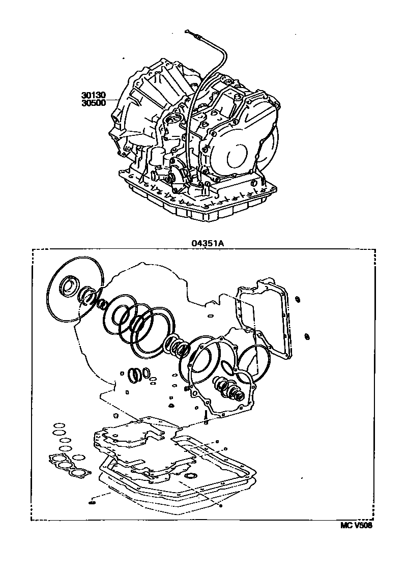 Toyota COROLLA 传动桥或变速器总成和衬垫组件(ATM) EPC diagram — MCV508