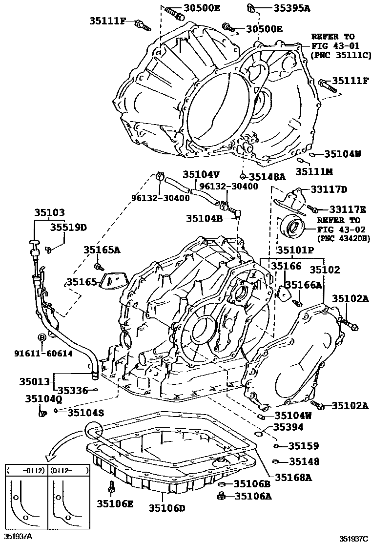 Toyota COROLLA 变速器壳和油底壳(ATM) EPC diagram — 351937C