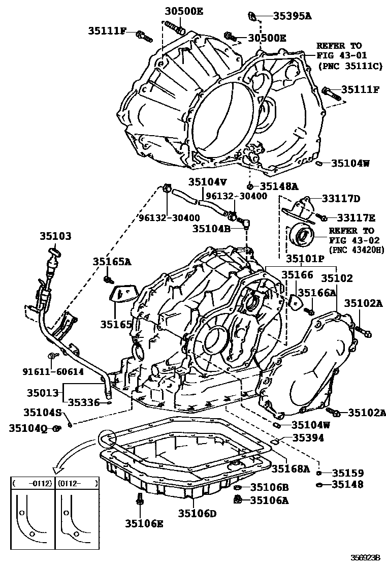 Toyota COROLLA 变速器壳和油底壳(ATM) EPC diagram — 356923B