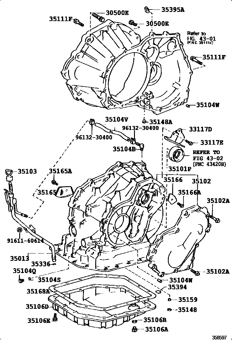 Toyota COROLLA 变速器壳和油底壳(ATM) EPC diagram — 358597