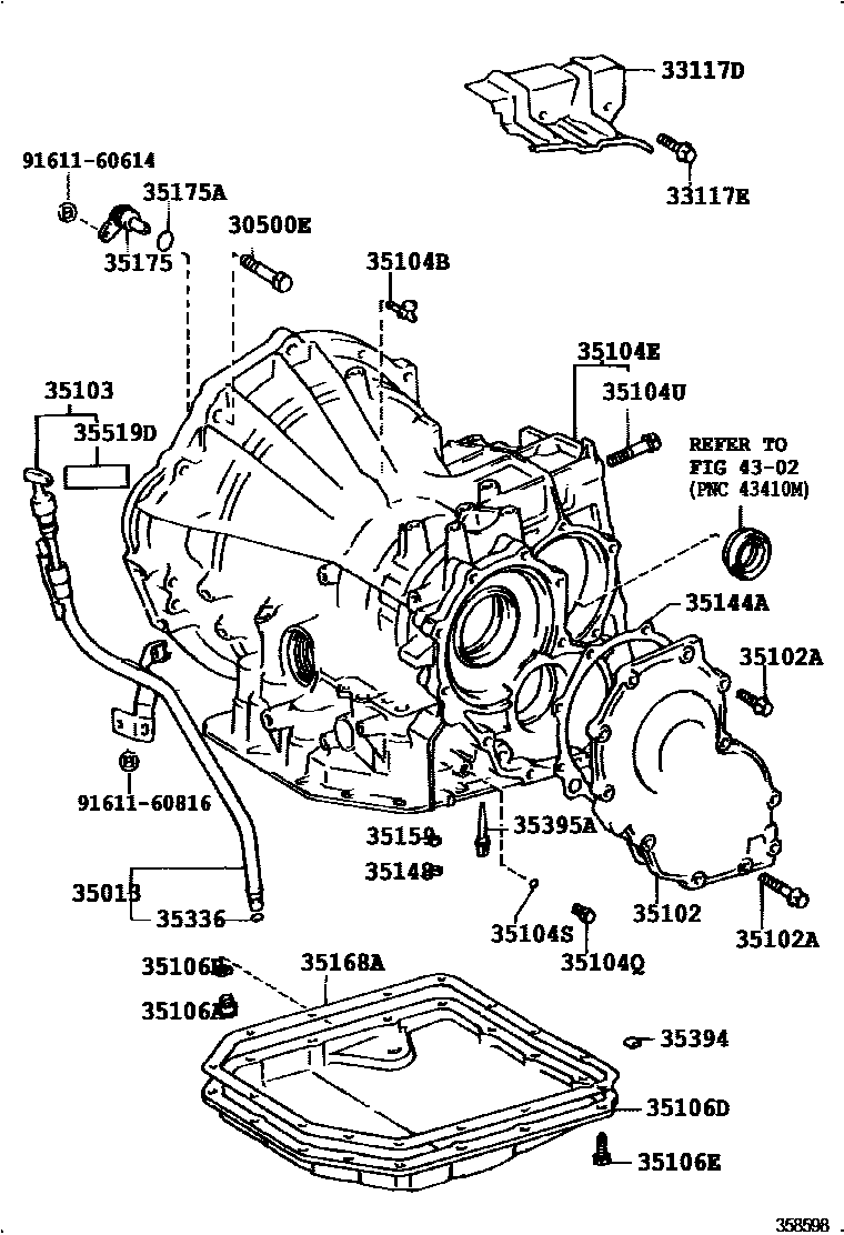 Toyota COROLLA 变速器壳和油底壳(ATM) EPC diagram — 358598