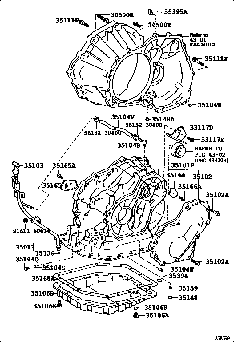 Toyota COROLLA 变速器壳和油底壳(ATM) EPC diagram — 358599