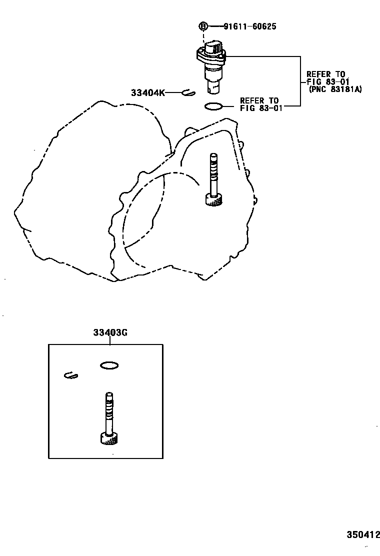 Toyota COROLLA 速度表从动齿轮(ATM) EPC diagram — 350412