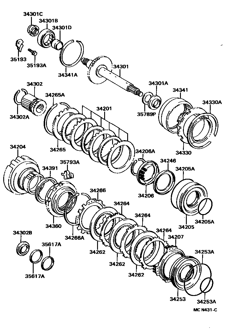 Toyota COROLLA 超速档齿轮(ATM) EPC diagram — MCN431C