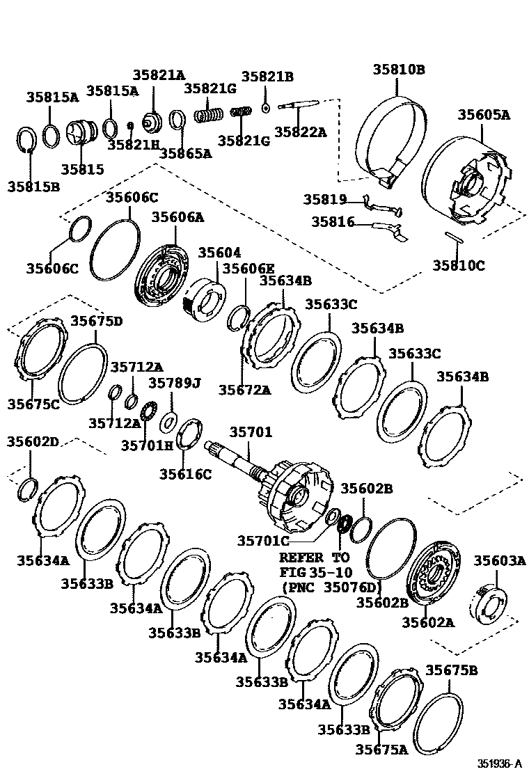 Toyota COROLLA 制动带和多片式离合器(ATM) EPC diagram — 351936A