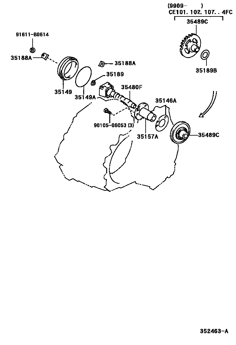 Toyota COROLLA 后油泵和调速器(ATM) EPC diagram — 352463A