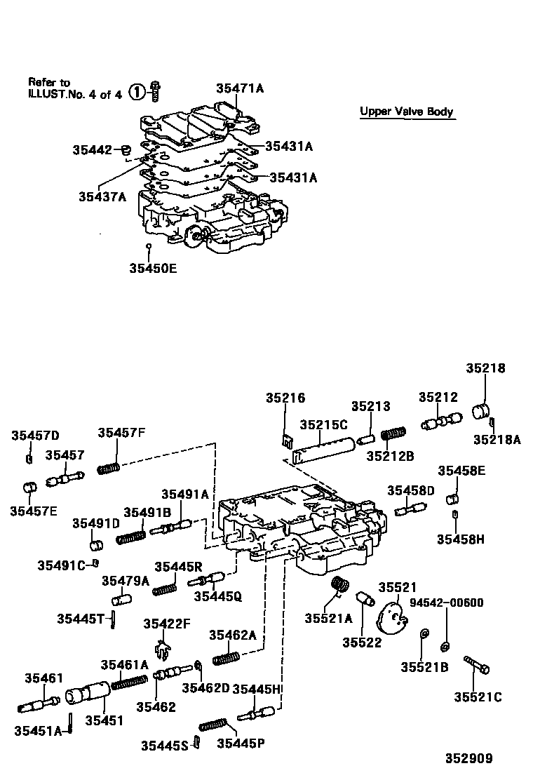 Toyota COROLLA 阀体和滤油网(ATM) EPC diagram — 352909