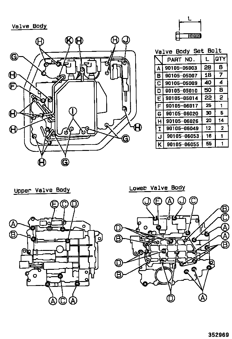 Toyota COROLLA 阀体和滤油网(ATM) EPC diagram — 352969