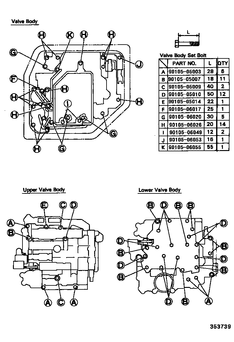 Toyota COROLLA 阀体和滤油网(ATM) EPC diagram — 353739