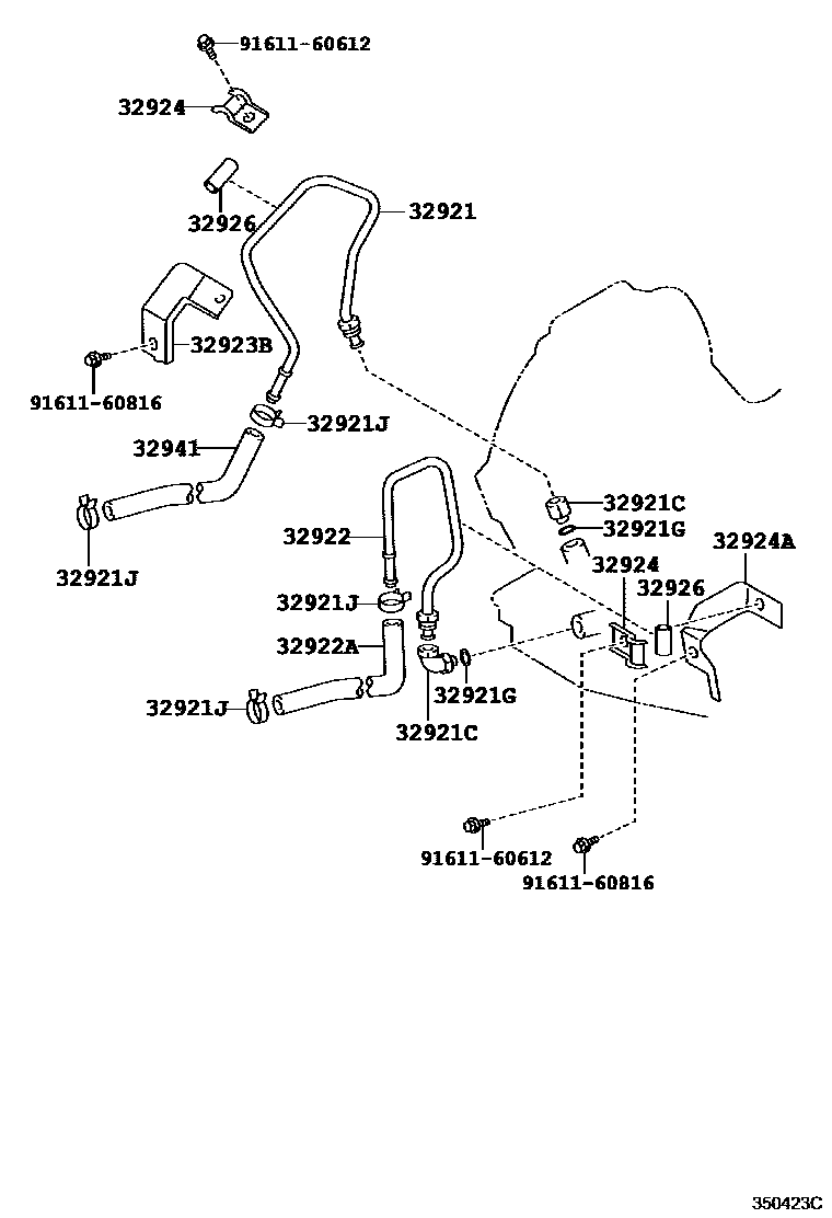 Toyota COROLLA 变速器油冷却器和配管(ATM) EPC diagram — 350423C