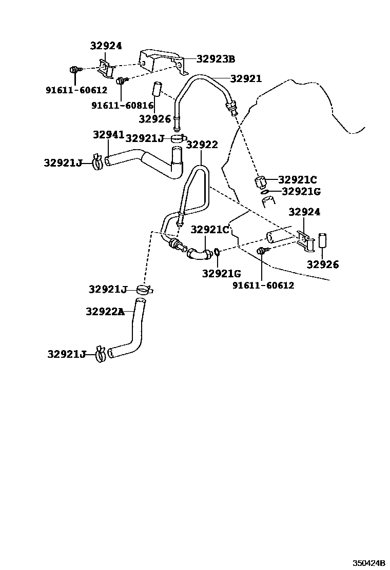 Toyota COROLLA 变速器油冷却器和配管(ATM) EPC diagram — 350424B