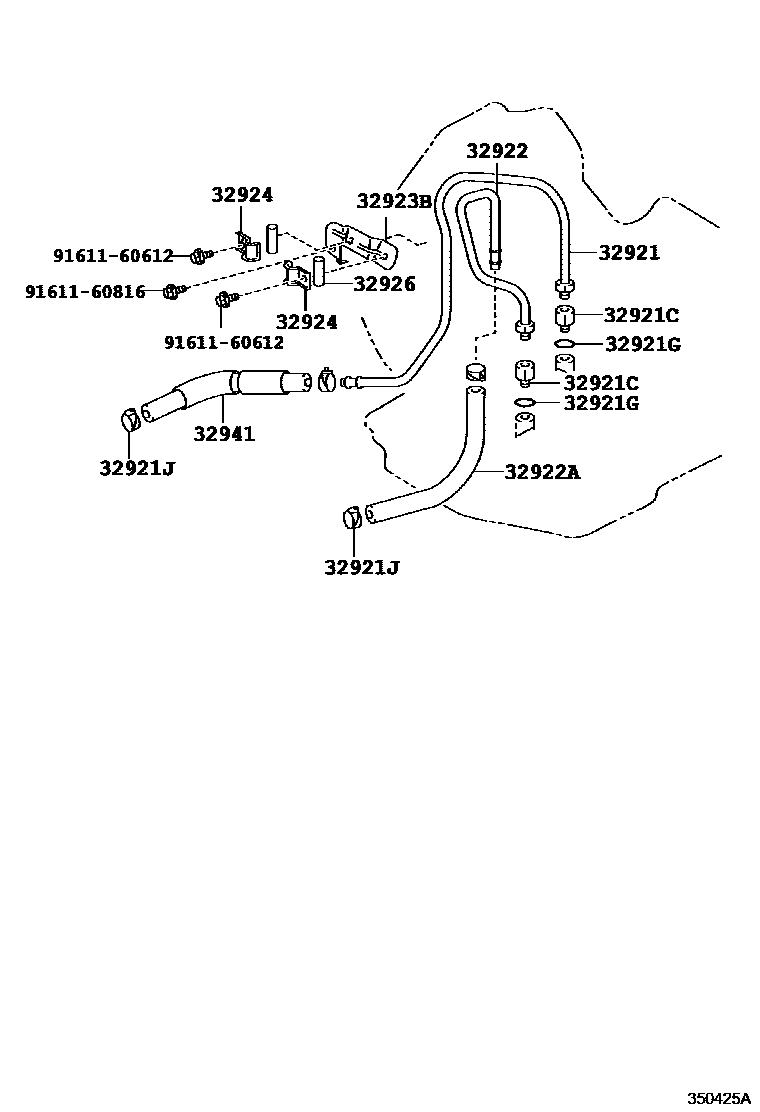Toyota COROLLA 变速器油冷却器和配管(ATM) EPC diagram — 350425A