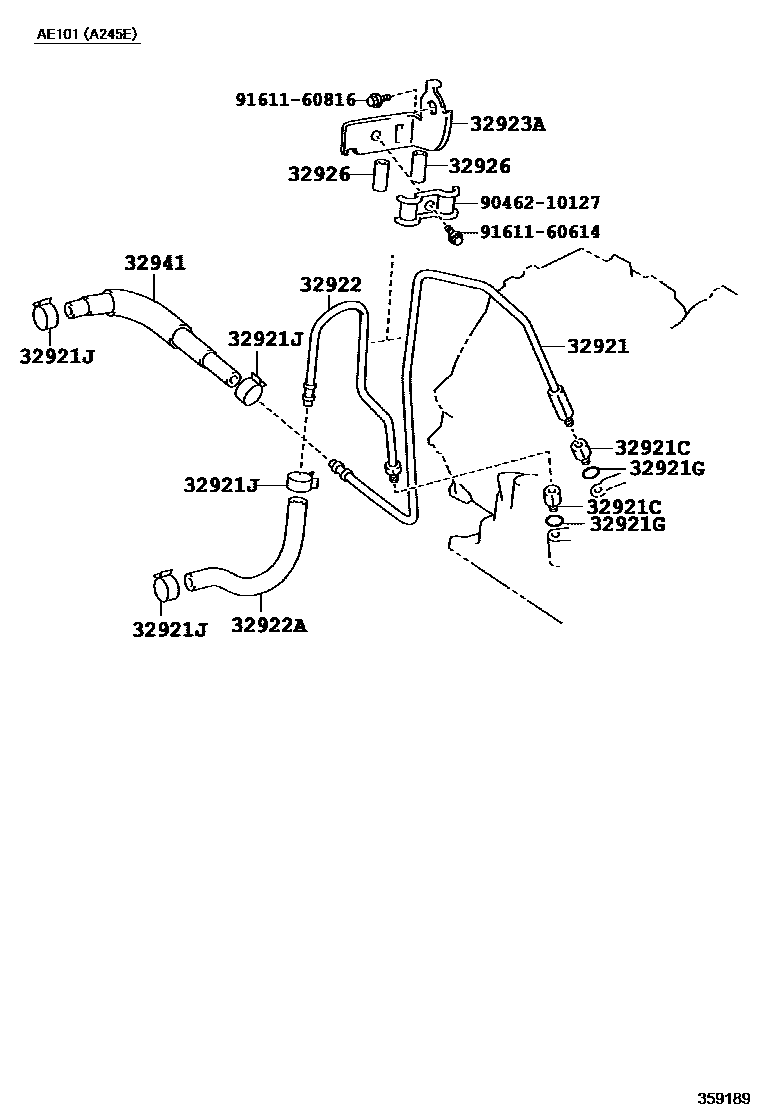 Toyota COROLLA 变速器油冷却器和配管(ATM) EPC diagram — 359189
