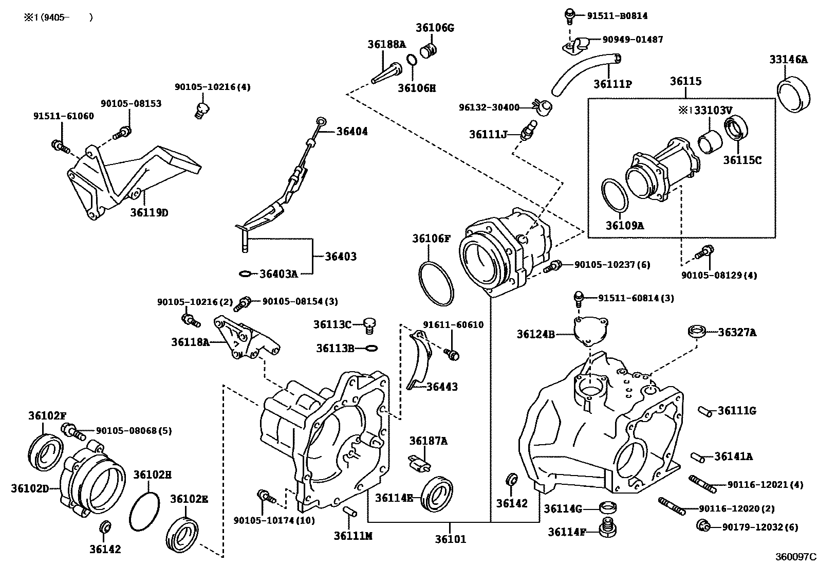 Toyota COROLLA Transfer Case & Extension Housing EPC diagram — 360097C
