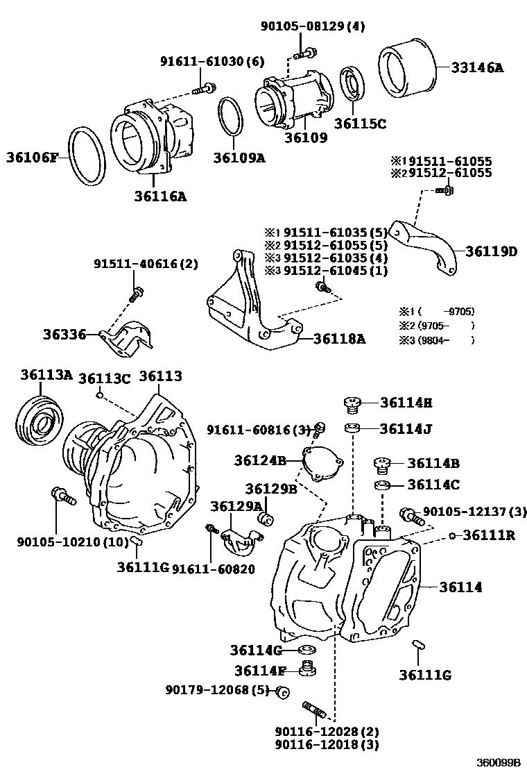 Toyota COROLLA Transfer Case & Extension Housing EPC diagram — 360099B