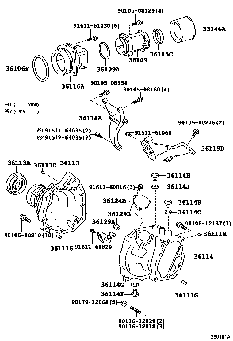 Toyota COROLLA Transfer Case & Extension Housing EPC diagram — 360101A