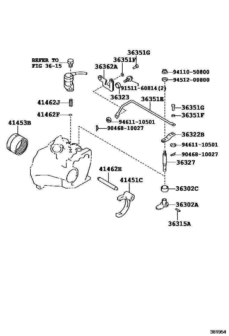 Toyota COROLLA Transfer Lever & Shift Fork Shaft EPC diagram — 361954