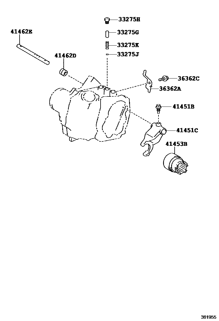 Toyota COROLLA Transfer Lever & Shift Fork Shaft EPC diagram — 361955