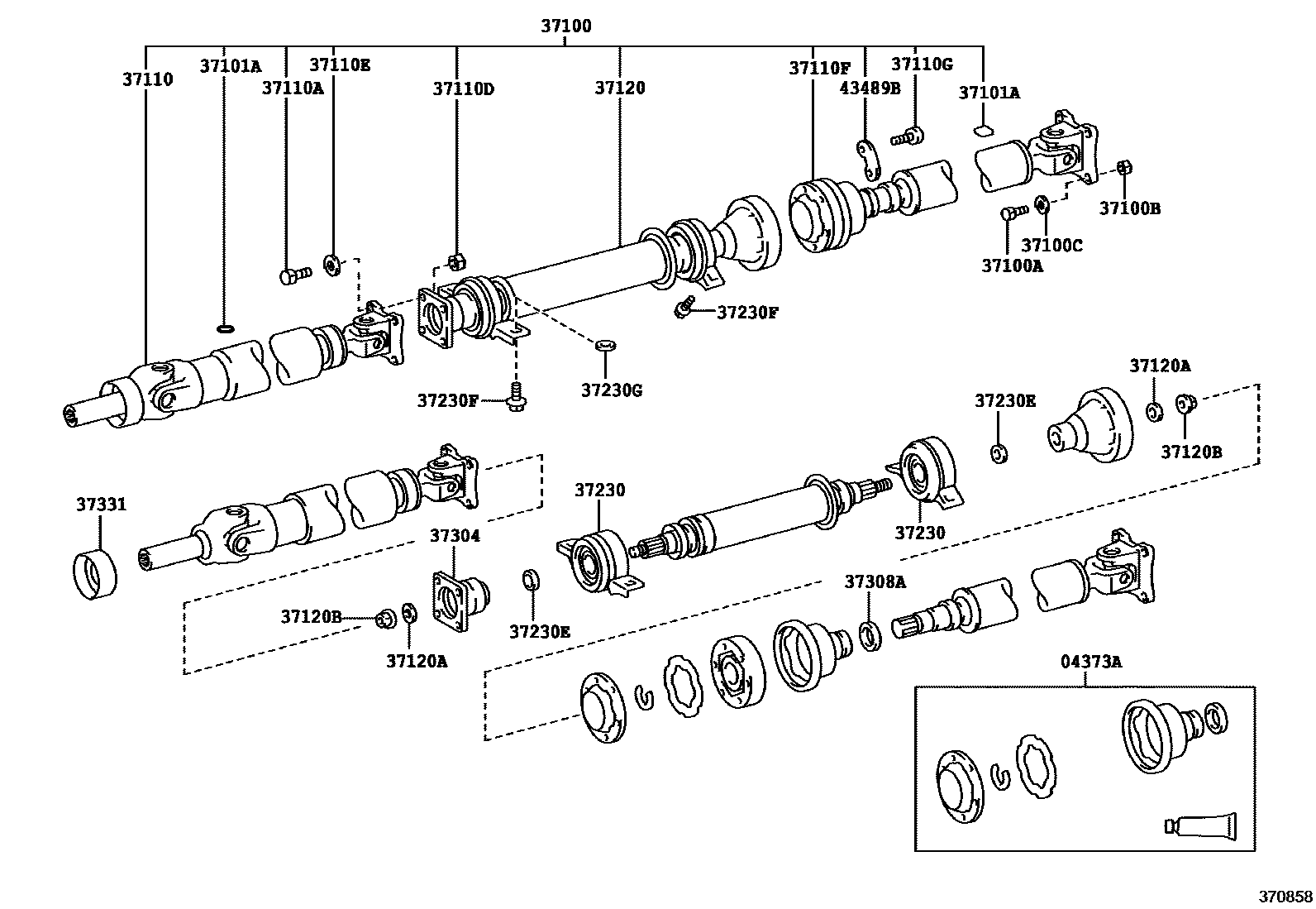 Toyota COROLLA Propeller Shaft & Universal Joint EPC diagram — 370858