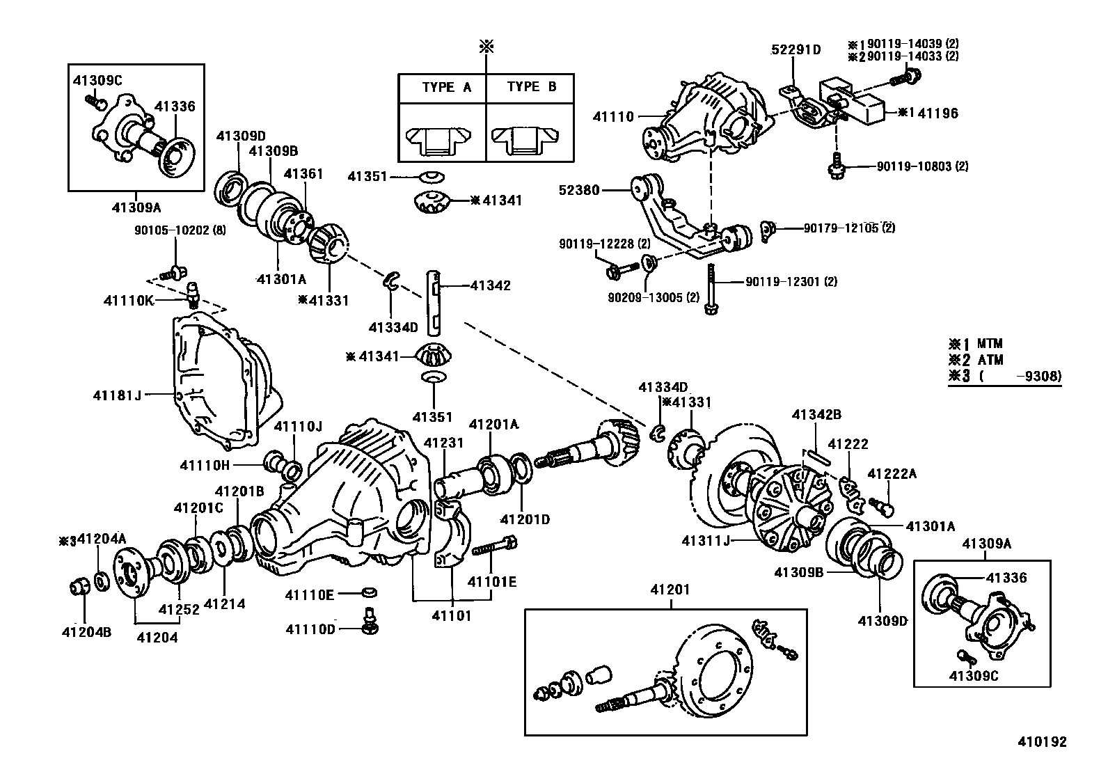 Toyota COROLLA 后桥壳和差速器 EPC diagram — 410192