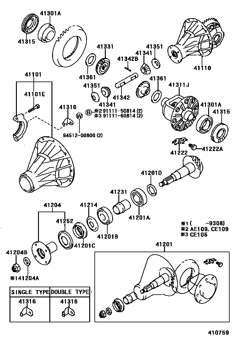 Toyota COROLLA 后桥壳和差速器 EPC diagram — 410759