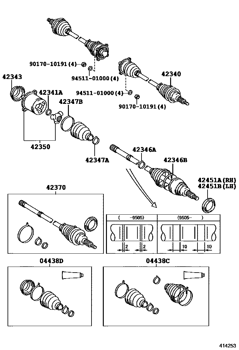Toyota COROLLA 后桥半轴和后桥轮毂 EPC diagram — 414253