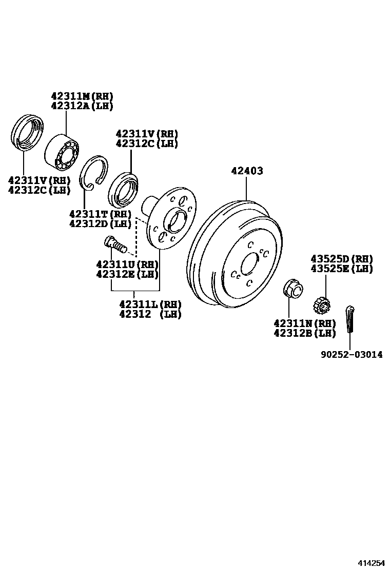 Toyota COROLLA 后桥半轴和后桥轮毂 EPC diagram — 414254