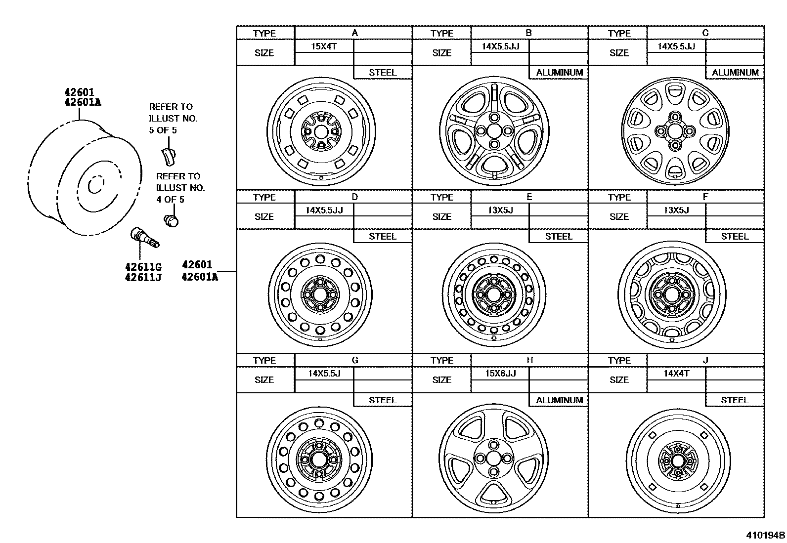 Toyota COROLLA 车轮和车轮盖 EPC diagram — 410194B