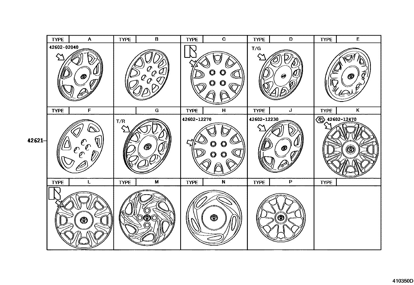 Toyota COROLLA 车轮和车轮盖 EPC diagram — 410350D