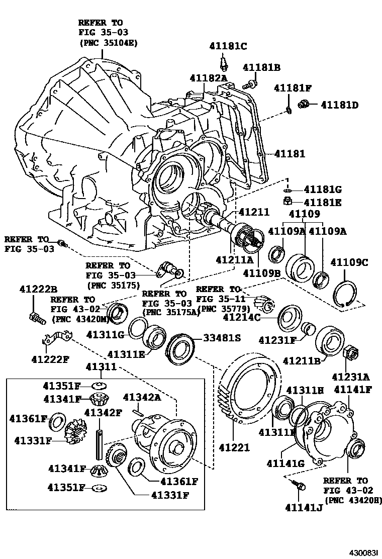 Toyota COROLLA 前桥壳和差速器 EPC diagram — 430083I