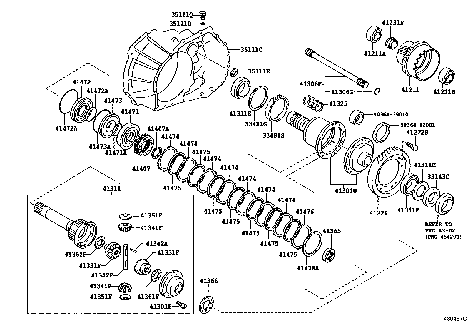 Toyota COROLLA 前桥壳和差速器 EPC diagram — 430467C