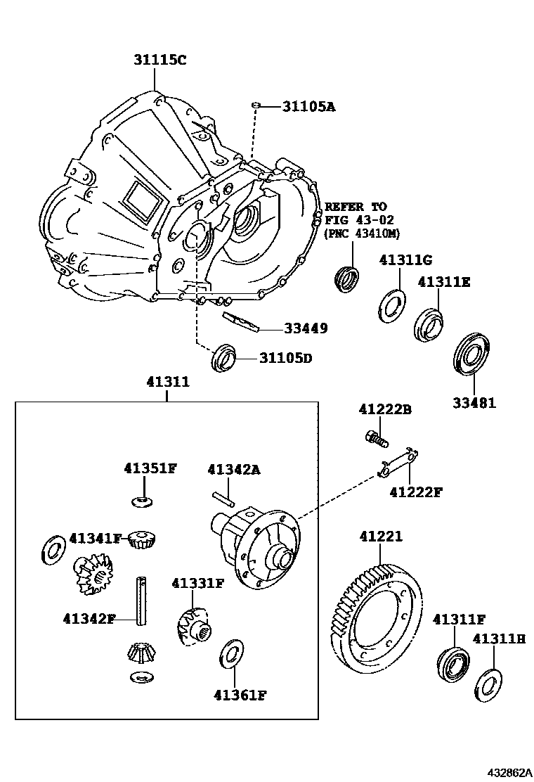 Toyota COROLLA 前桥壳和差速器 EPC diagram — 432862A