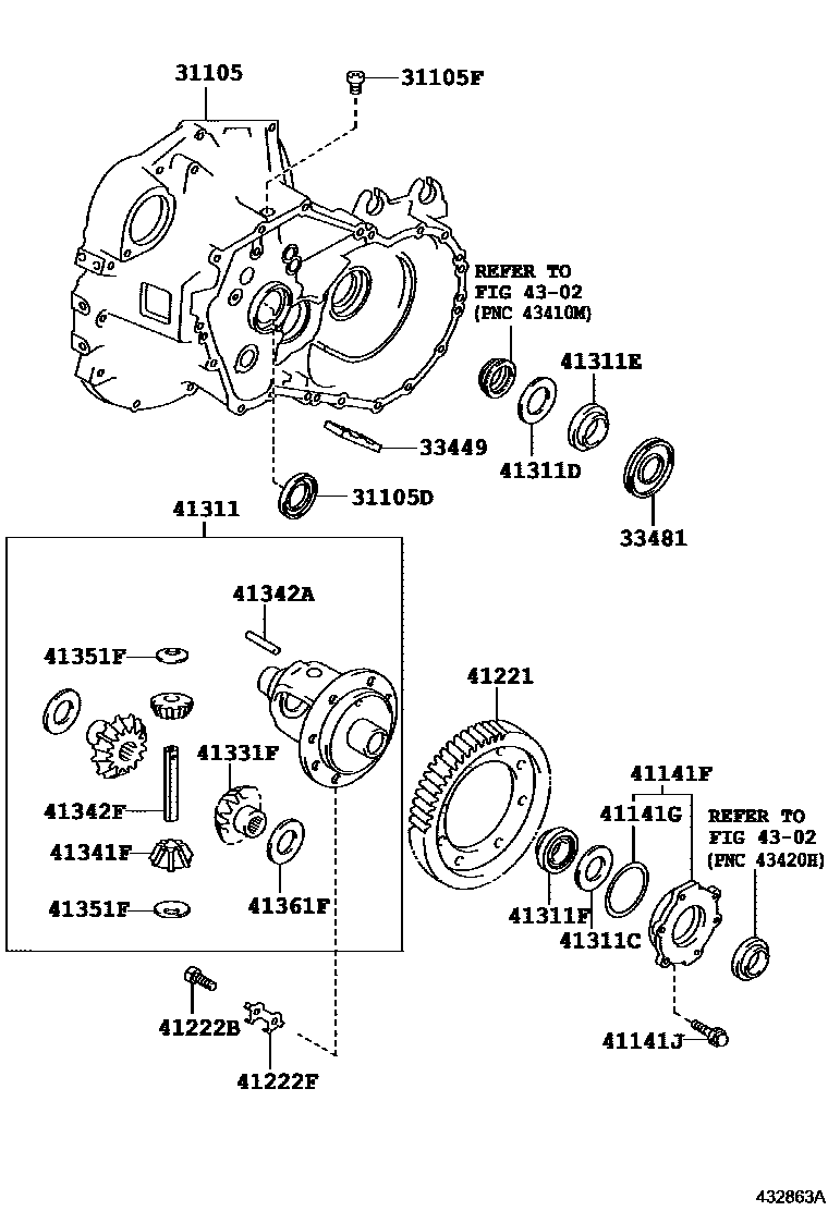 Toyota COROLLA 前桥壳和差速器 EPC diagram — 432863A