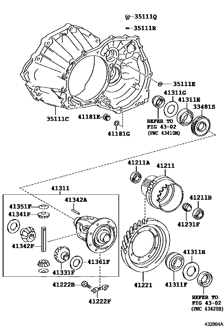 Toyota COROLLA 前桥壳和差速器 EPC diagram — 432864A